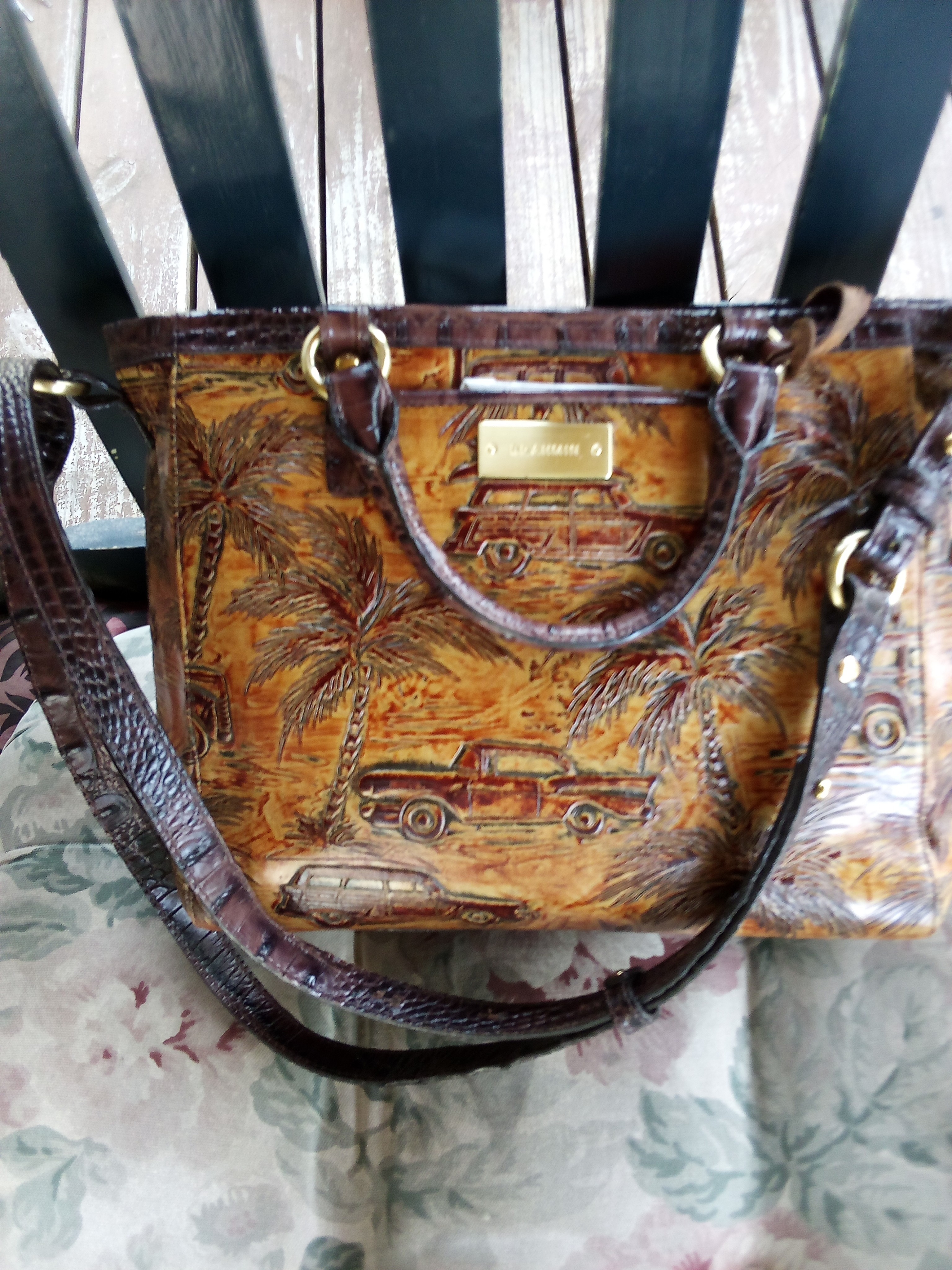 New Brahmin Brown/Tan Copa Cabana Leather Tote & Matching Suri Wallet